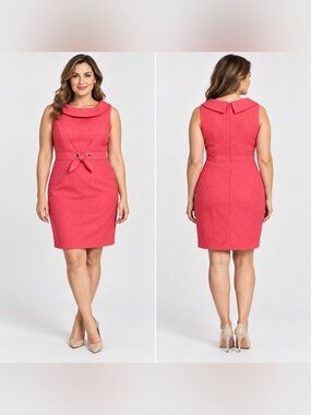 dressbarn Coral-Pink Sleeveless Sheath Dress with Ring-Tie Belt size 12